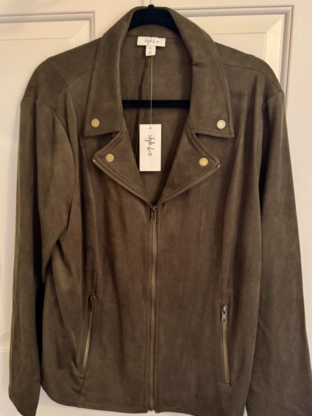 **NWT** Style & Co. Olive Suede-Look Moto Zip Jacket XL - Picture 10 of 11